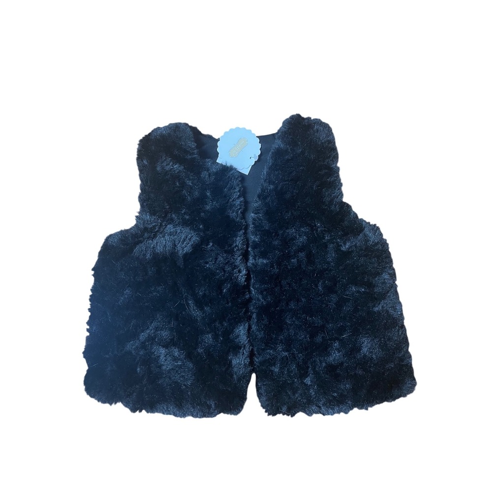 Mud Pie‎ Black Faux Fur Vest Plush Open Front Layering Piece 12-18 months NWT